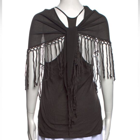 ALICE + OLIVIA Shawl Shirt, Size Small, Brown/Gray, Designer, Fringe - Picture 2 of 7